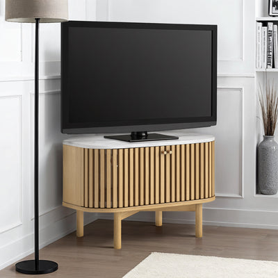 Shorwell Oak & Marble Slatted Corner TV Unit