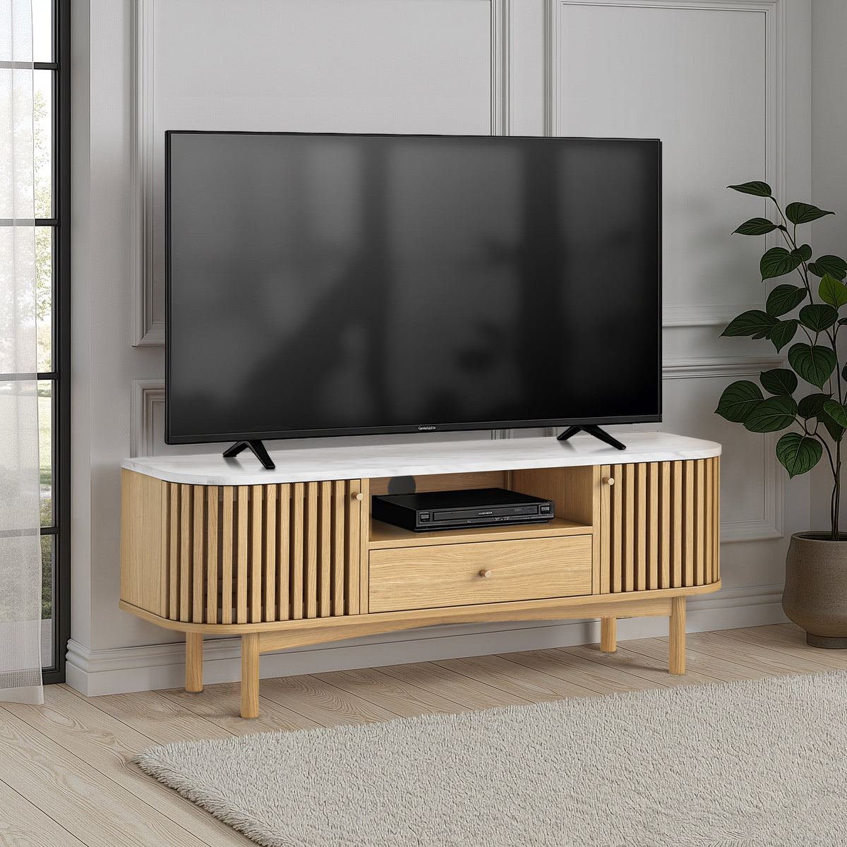 Shorwell Oak Marble 130cm TV Unit Natural from Roseland Furniture