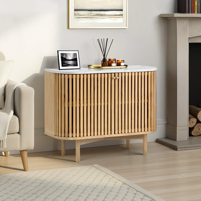 Shorwell Oak & Marble Slatted Small Sideboard