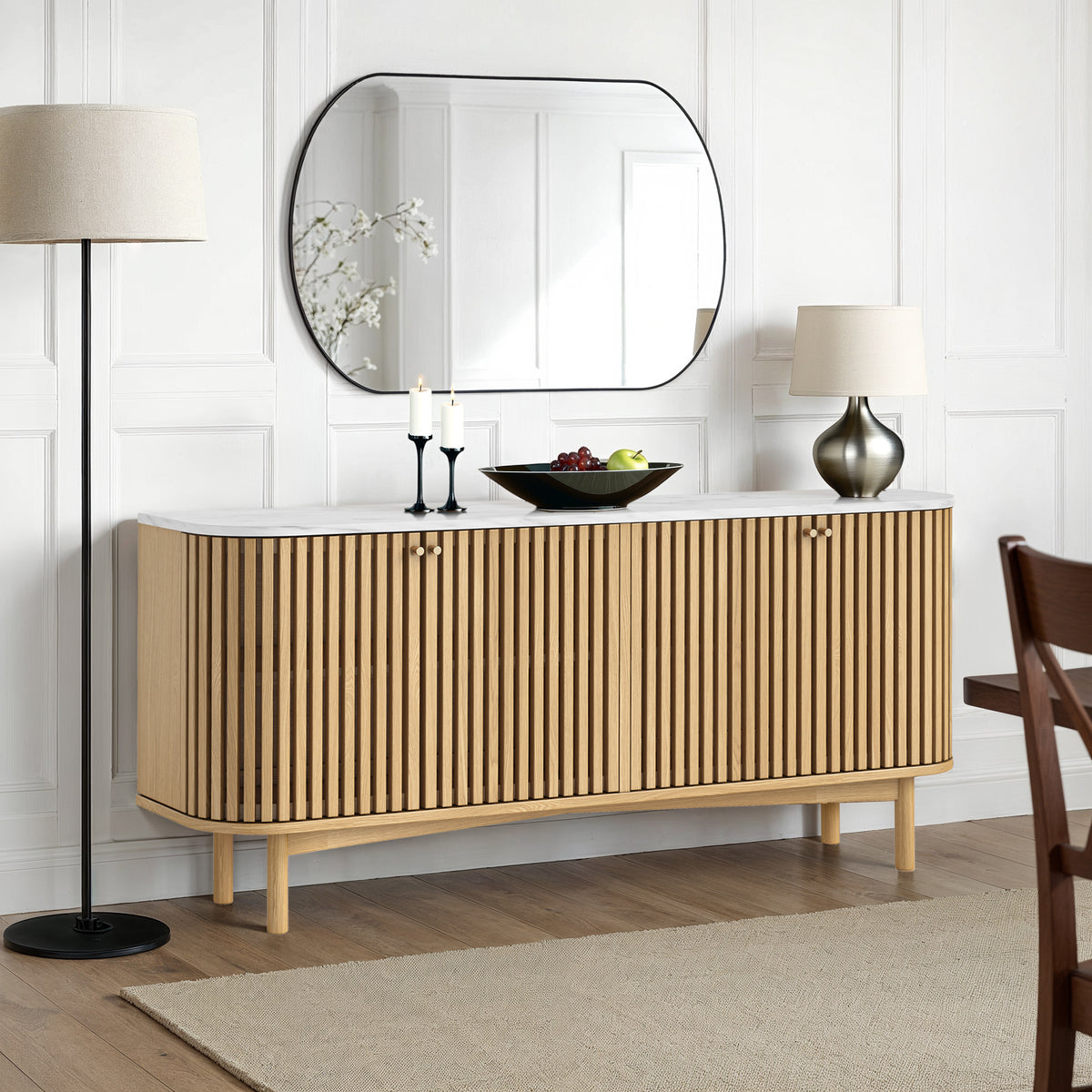 Shorwell Oak Marble Large Sideboard Natural from Roseland Furniture