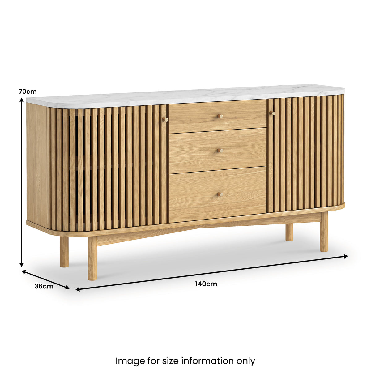 Shorwell Oak Marble 3 Drawer Sideboard Natural from Roseland Furniture