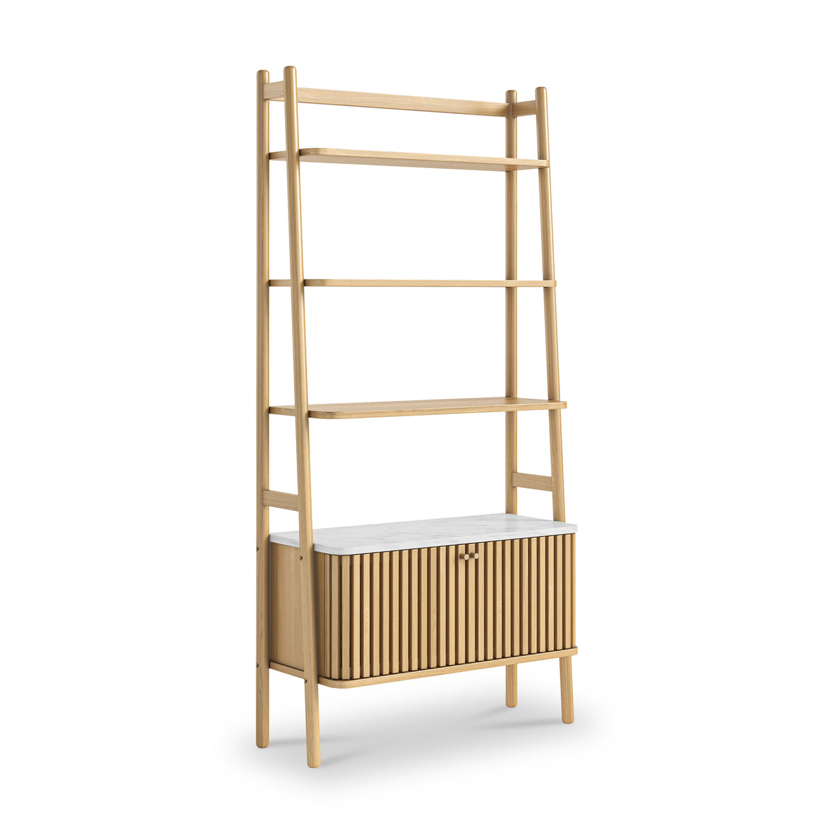 Shorwell Oak Marble Bookcase With 2 Door Slatted Cupboard Natural Life1 from Roseland Furniture