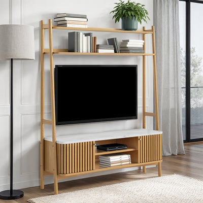 Shorwell Oak & Marble Slatted Small Ladder TV Unit