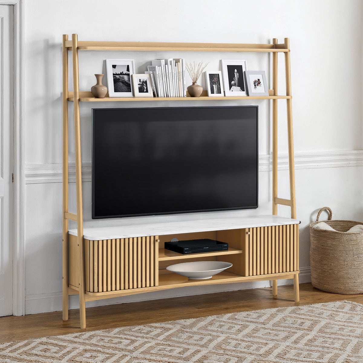 Shorwell Oak Marble Large Ladder TV Unit Natural from Roseland Furniture