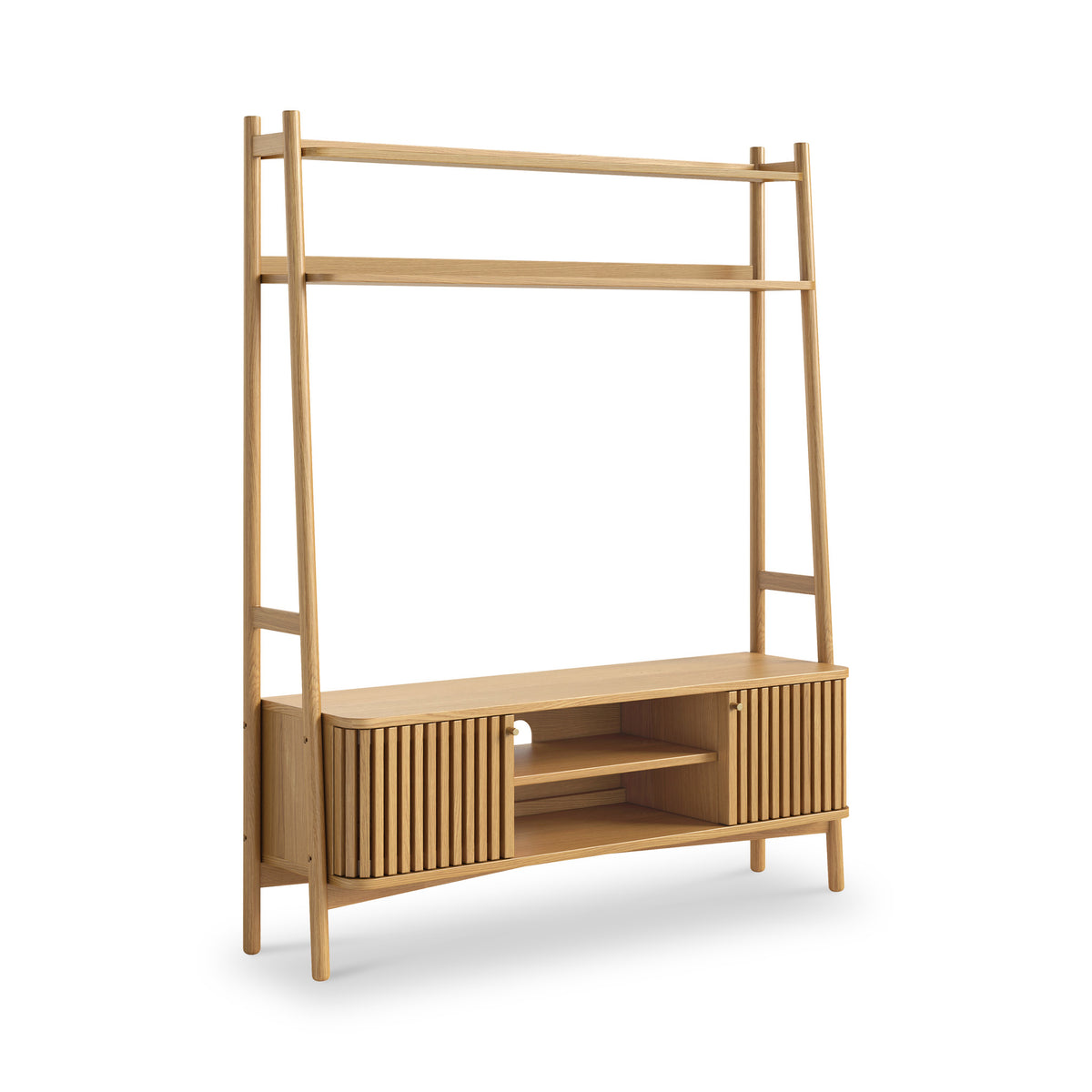 Shorwell Oak Slatted Small TV Ladder Unit Oak from Roseland Furniture