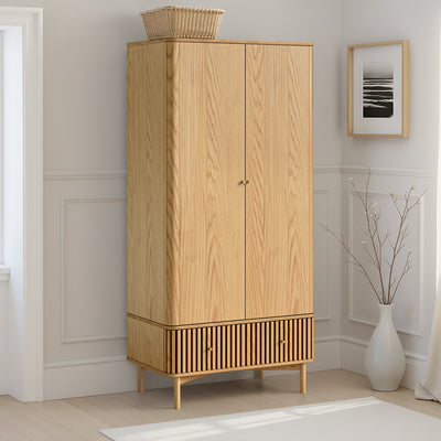 Shorwell Oak Slatted Double Wardrobe With Drawer
