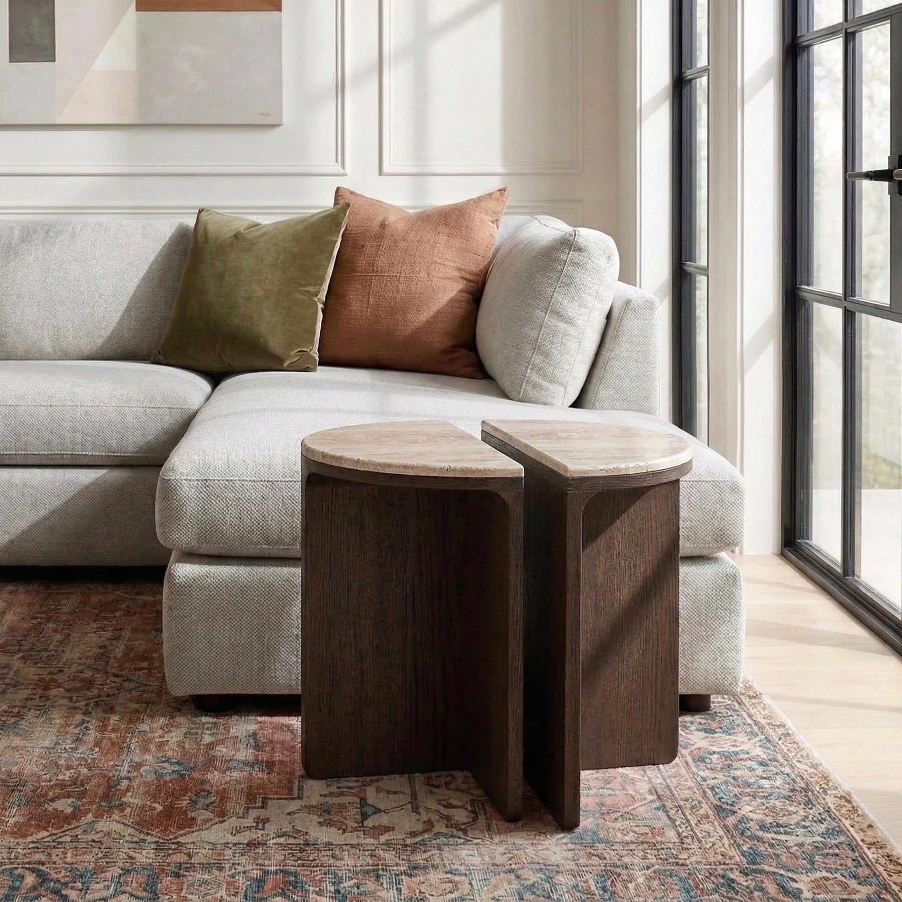 Mylor Oak Half Moon Nest of Tables from Roseland Furniture