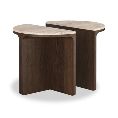 Mylor Travertine Top Half Moon Nest of Tables