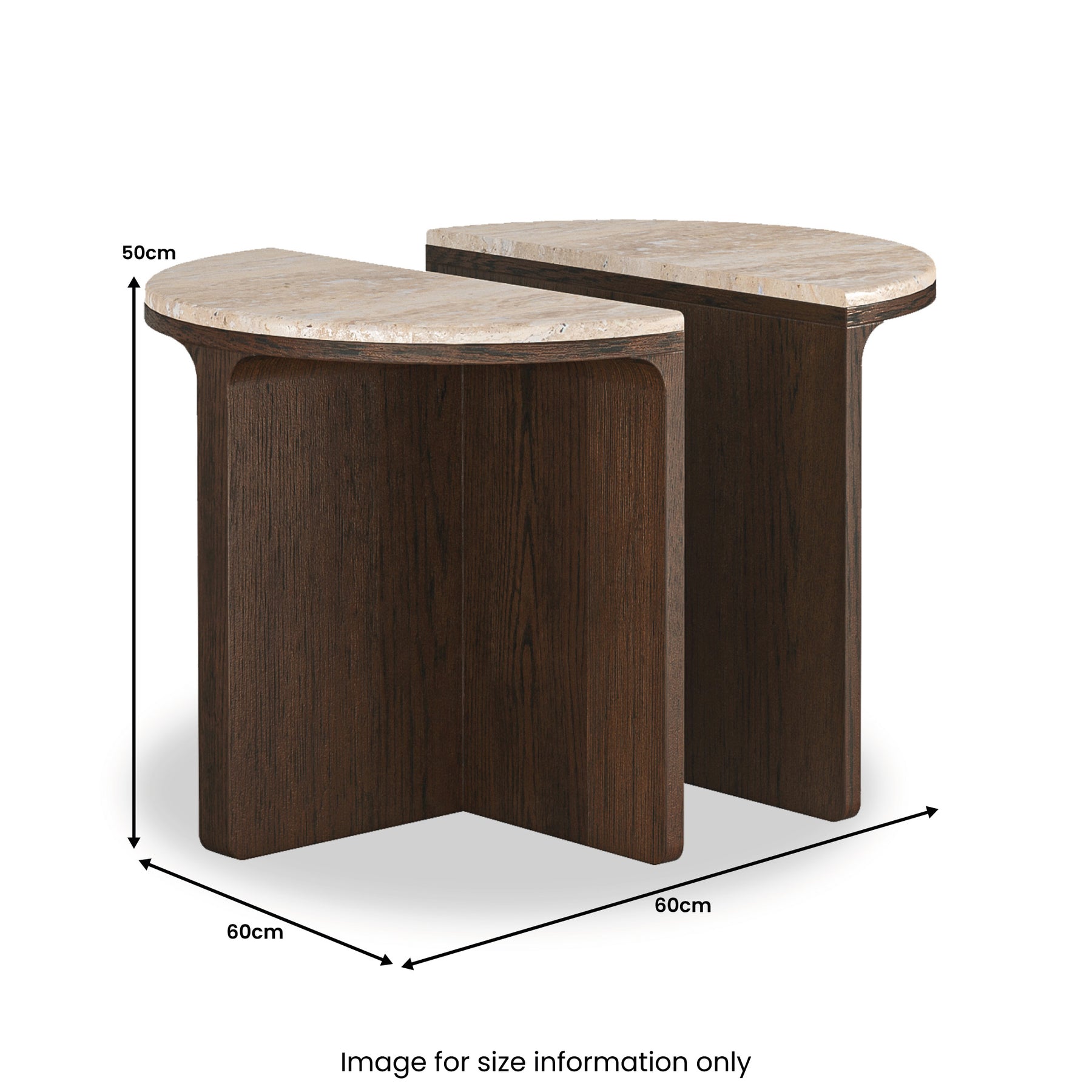 Mylor Oak Travertine Top Half Moon Nest of Tables from Roseland Furniture