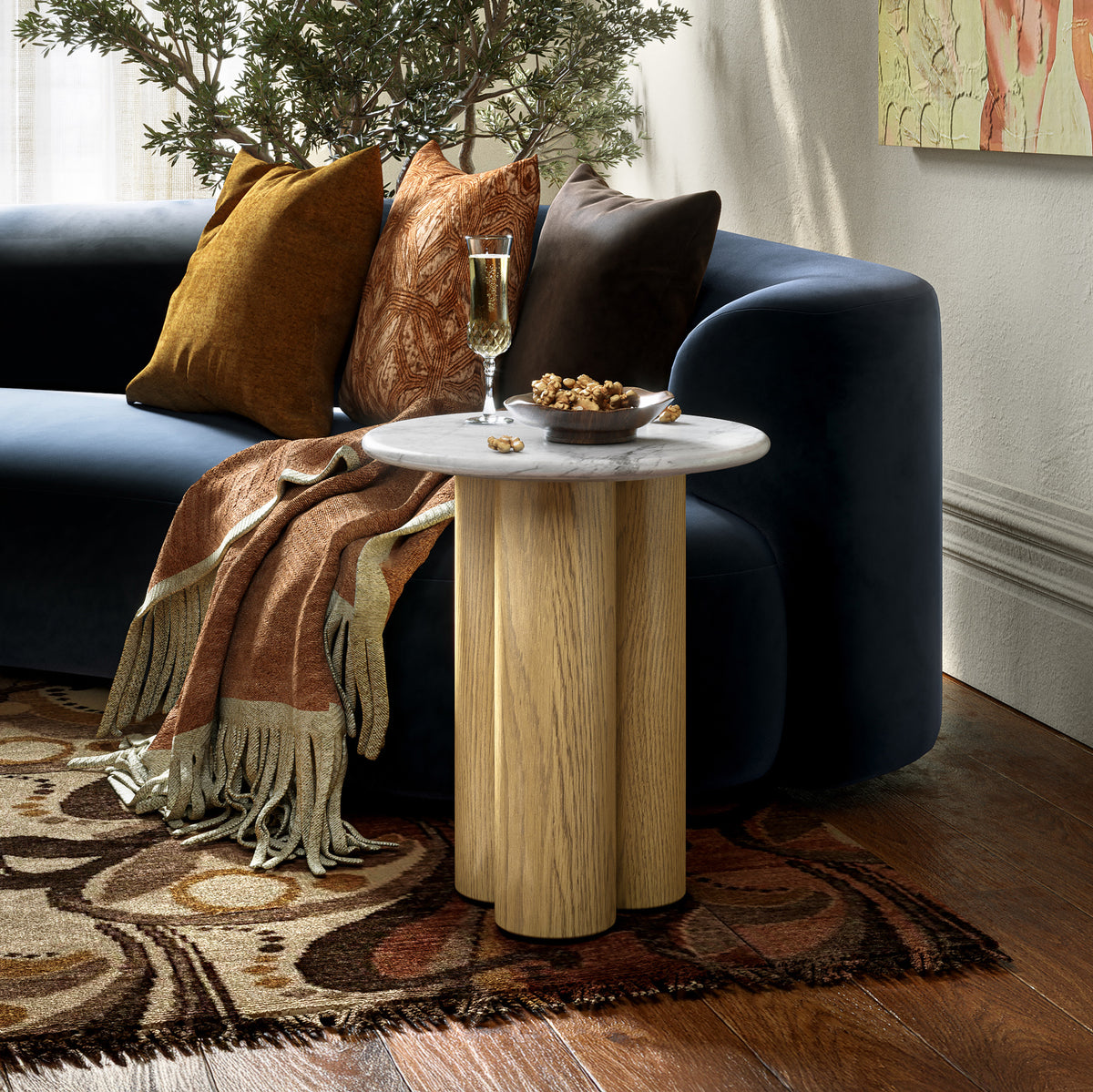 Nyssa Marble Top Columned Side Table from Roseland Furniture