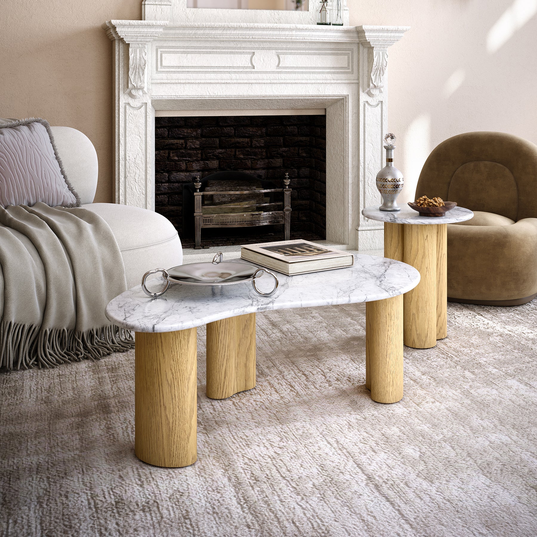 Nyssa Marble Top Tear Drop Coffee Table from Roseland Furniture