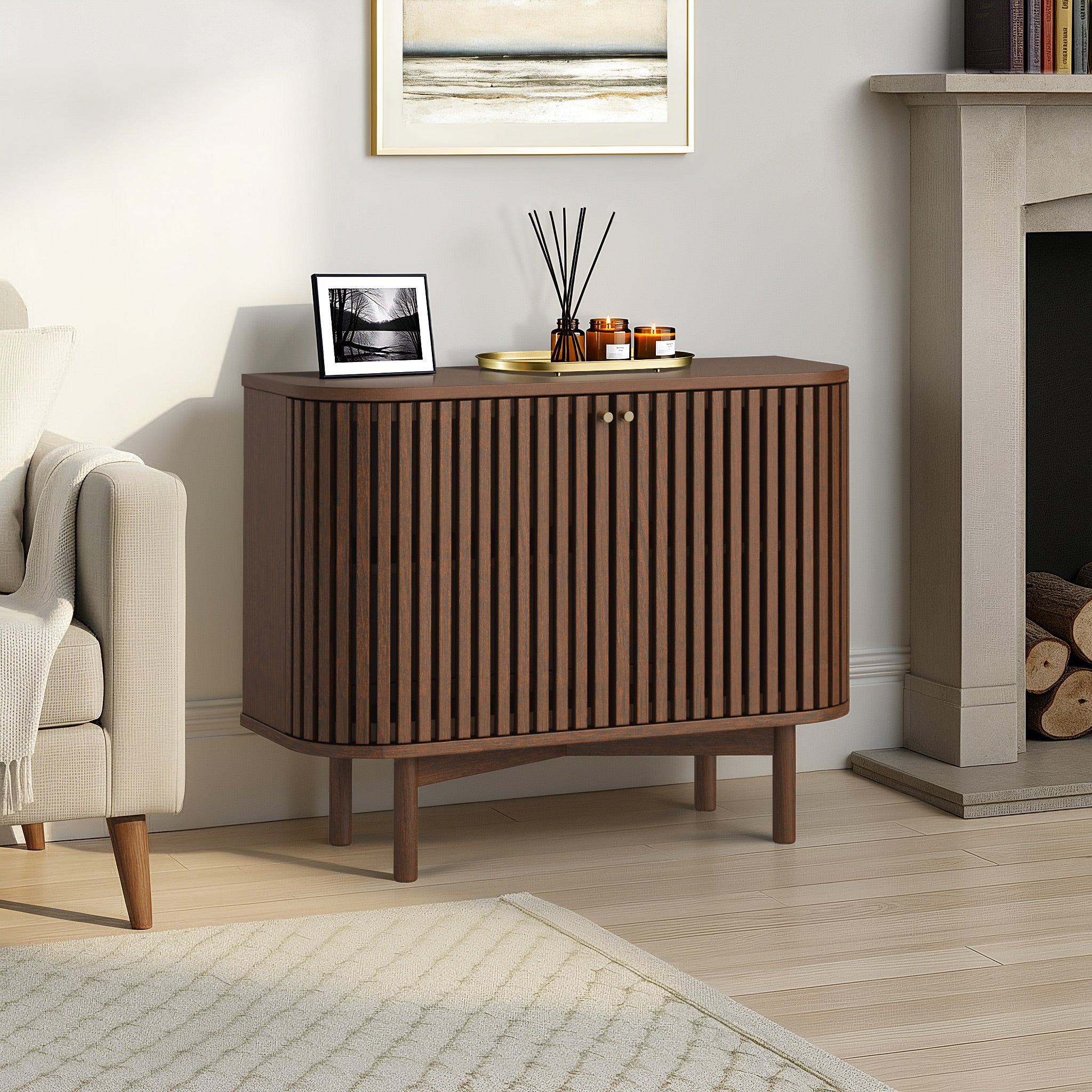 Shorwell Dark Oak Slatted 2 Door Small Sideboard Cabinet | Roseland