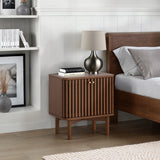 Shorwell Oak Slatted 2 Door Bedside Table - Dark Stain from Roseland Furniture