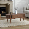 Shorwell Oak Slatted Oval 1 Drawer Coffee Table Dark Stain from Roseland Furniture