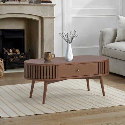 Shorwell Dark Oak Slatted Oval 1 Drawer Coffee Table