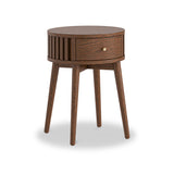 Shorwell Oak Slatted Round 1 Drawer Side Table Dark Stain from Roseland Furniture
