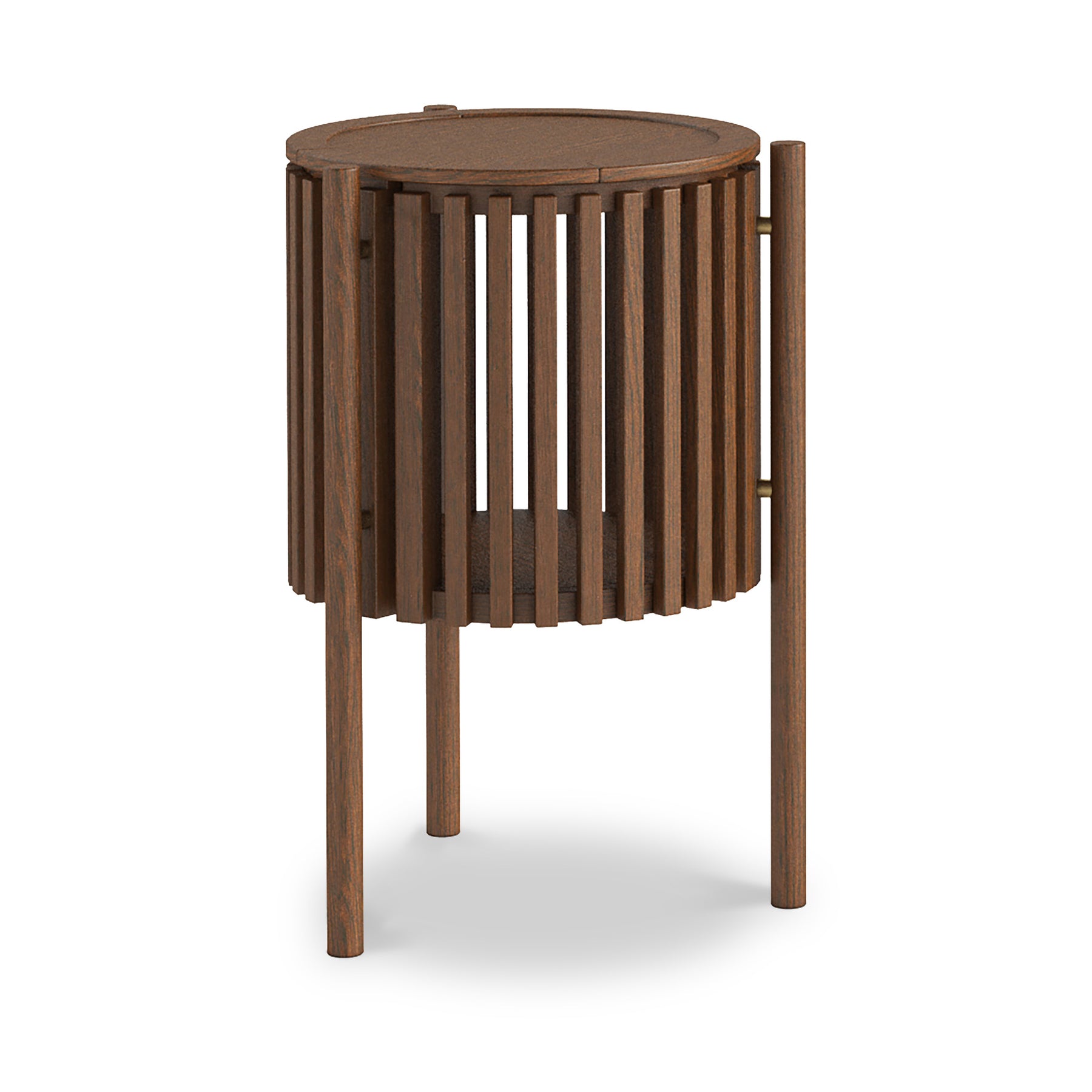 Shorwell Oak Slatted Story 1 Door Side Table Dark Stain from Roseland Furniture