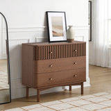 Shorwell Oak Slatted 3 Drawer Chest of Drawers Dark Stain from Roseland Furniture