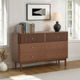 Shorwell Oak Slatted 6 Drawer Chest of Drawers Dark Stain from Roseland Furniture