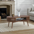 Shorwell Oak Slatted Open Shelf Oval Coffee Table Dark Stain from Roseland Furniture