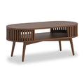 Shorwell Oak Slatted Open Shelf Oval Coffee Table Dark Stain from Roseland Furniture