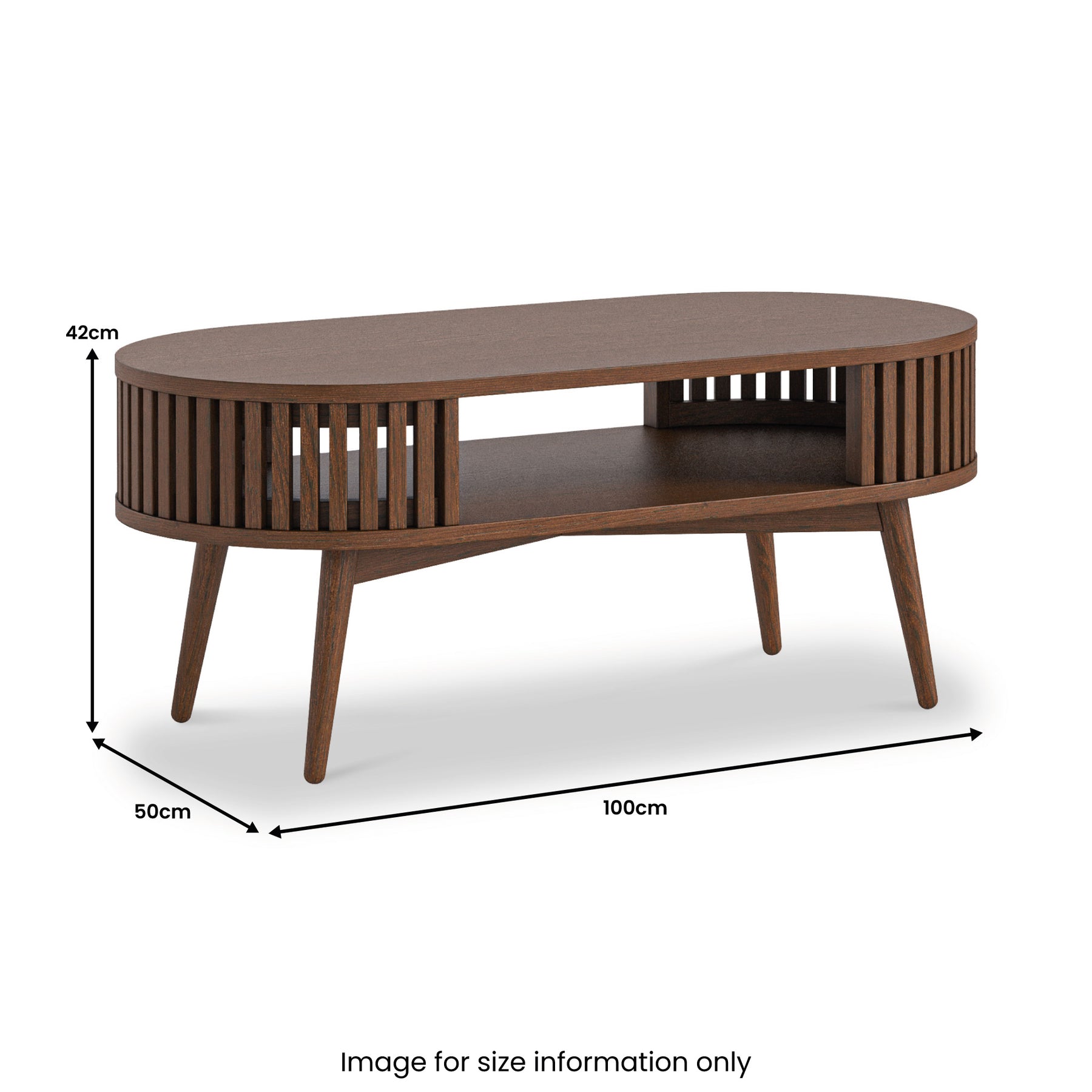 Shorwell Oak Slatted Open Shelf Oval Coffee Table Dark Stain from Roseland Furniture