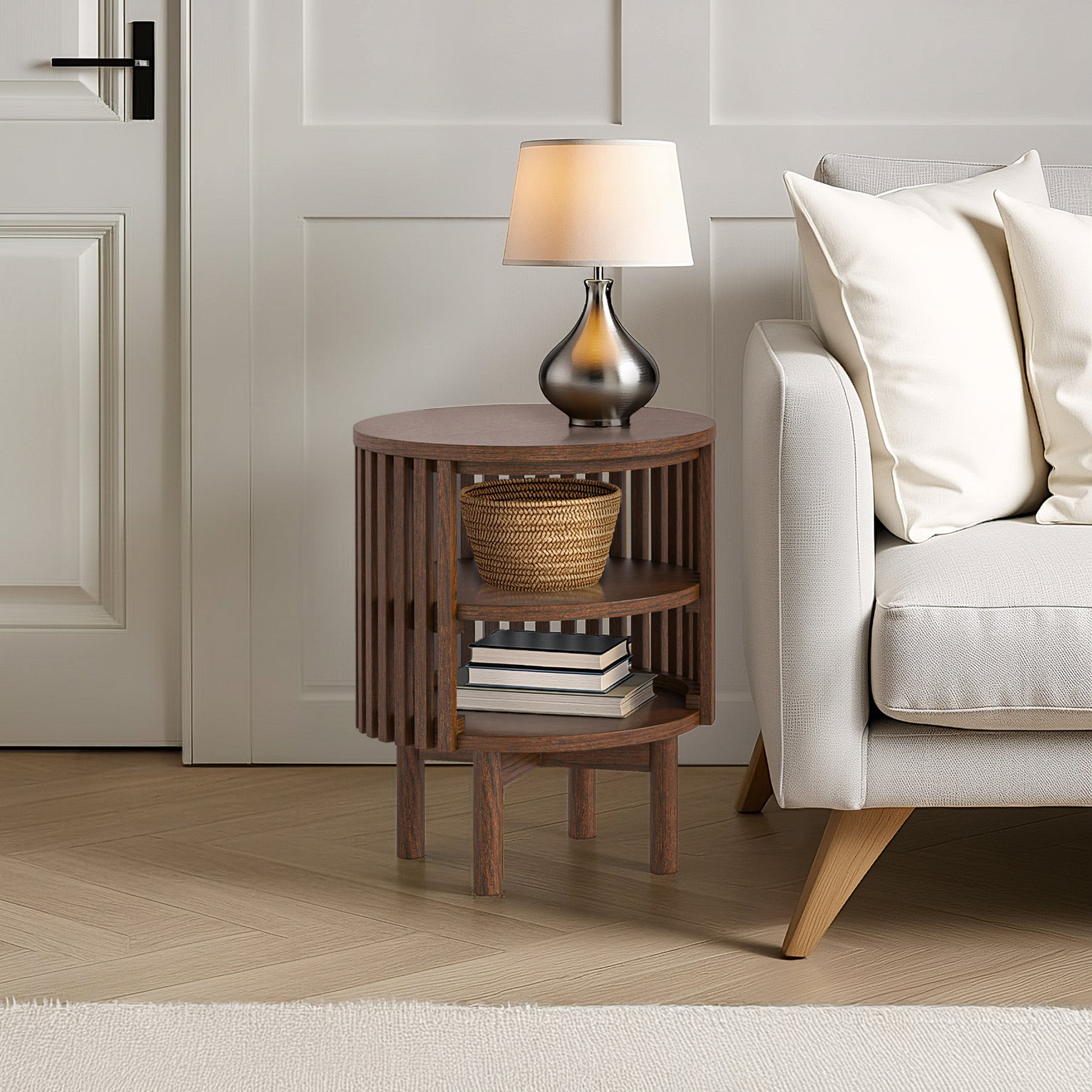 Shorwell Oak Slatted Open Shelf Side Table Dark Stain from Roseland Furniture