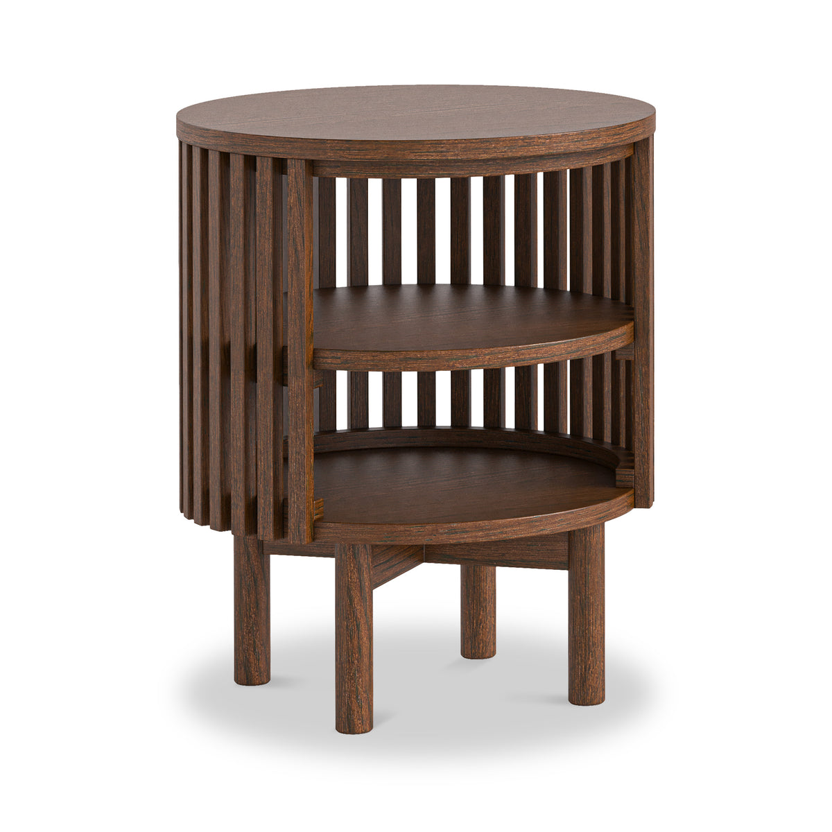 Shorwell Oak Slatted Open Shelf Side Table Dark Stain from Roseland Furniture
