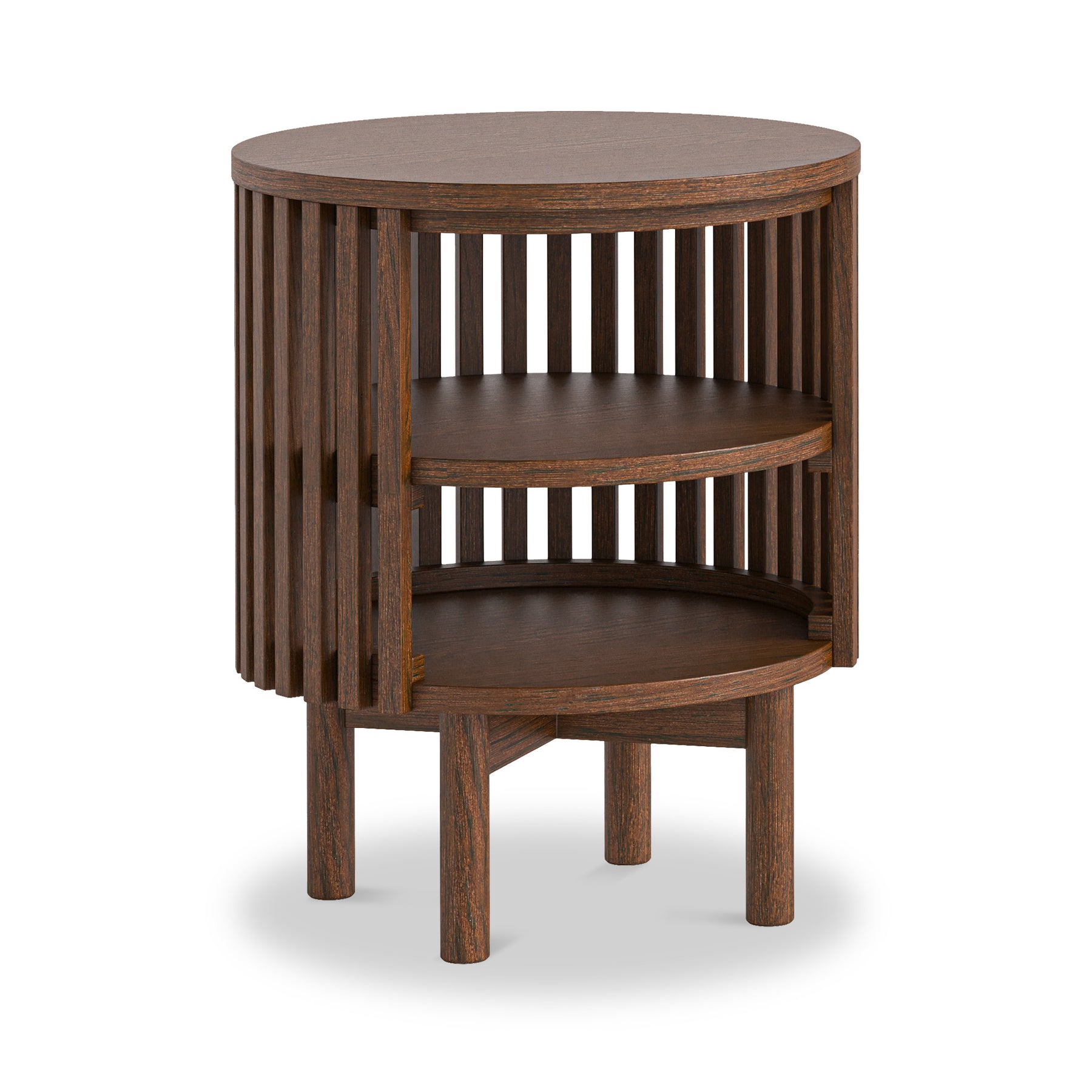 Shorwell Oak Slatted Open Shelf Side Table Dark Stain from Roseland Furniture