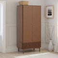Shorwell Oak Slatted Double Wardrobe With Drawer Dark Stain from Roseland Furniture