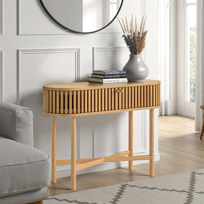 Shorwell Oak Slatted Oval Console Table