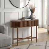 Shorwell Oak Slatted Oval Console Table Dark Stain from Roseland Furniture