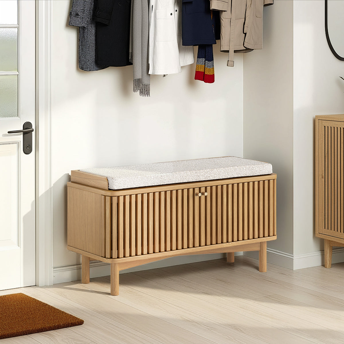 Shorwell Oak Slatted Storage Bench Oak from Roseland Furniture