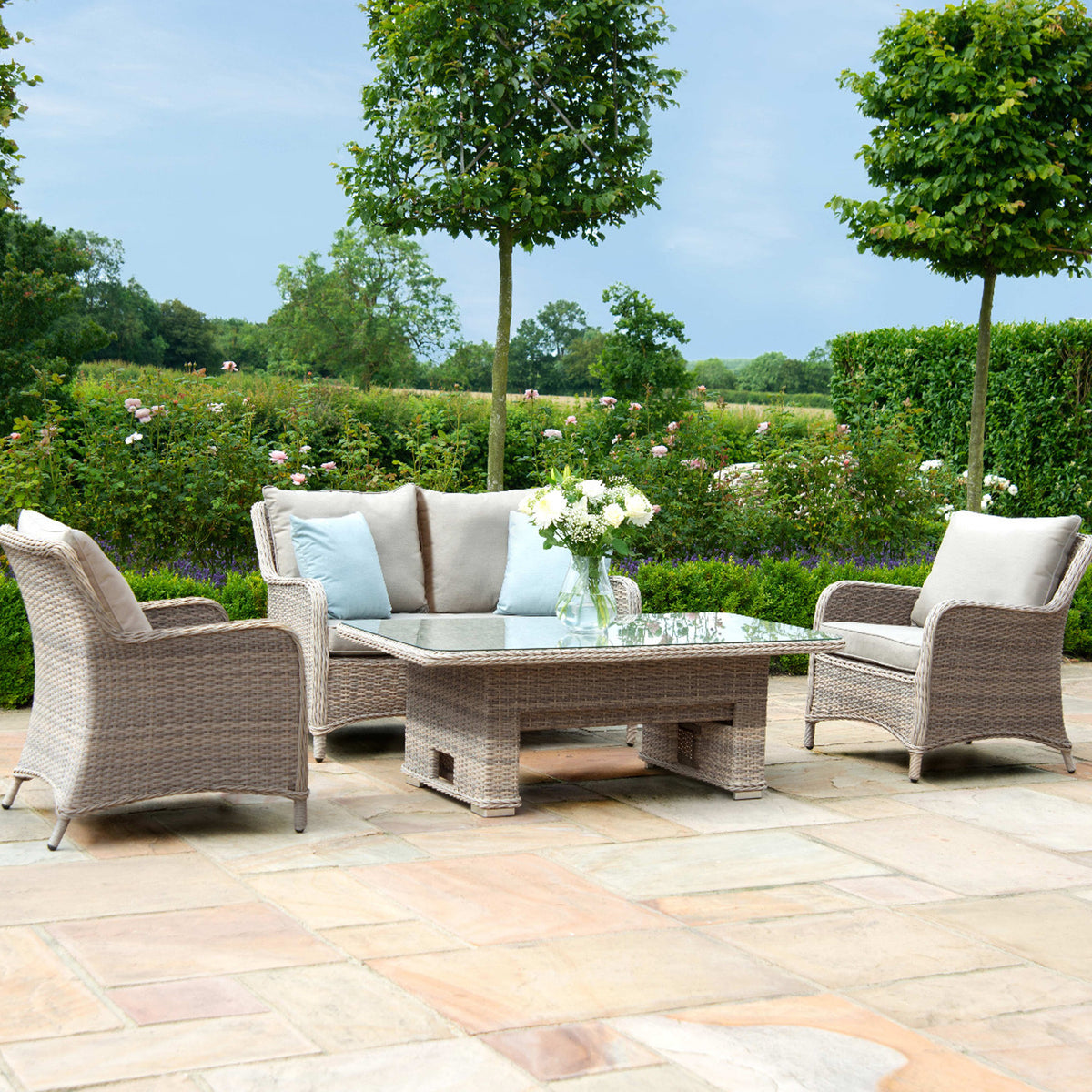 Maze Cotswold 2 Seat Sofa Rattan Dining with Rising Table from Roseland Furniture