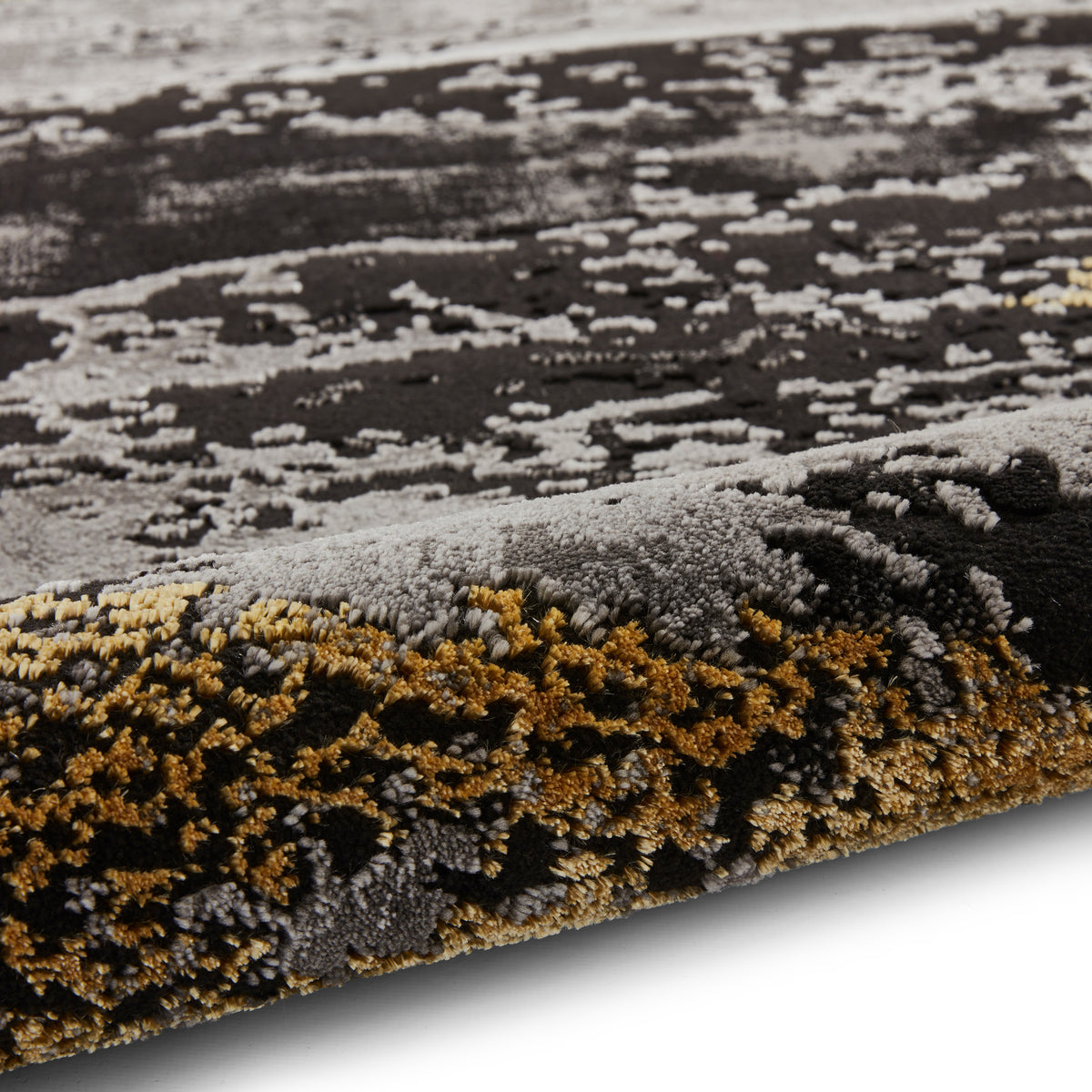 Fenway Black & Gold Distressed Super Soft Rug