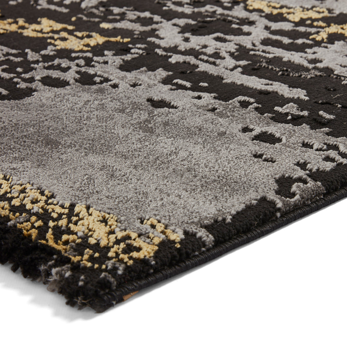 Fenway Black & Gold Distressed Super Soft Rug
