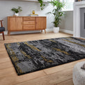 Fenway Black & Gold Distressed Super Soft Rug for bedroom