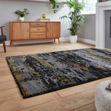 Fenway Black & Gold Distressed Super Soft Rug for bedroom