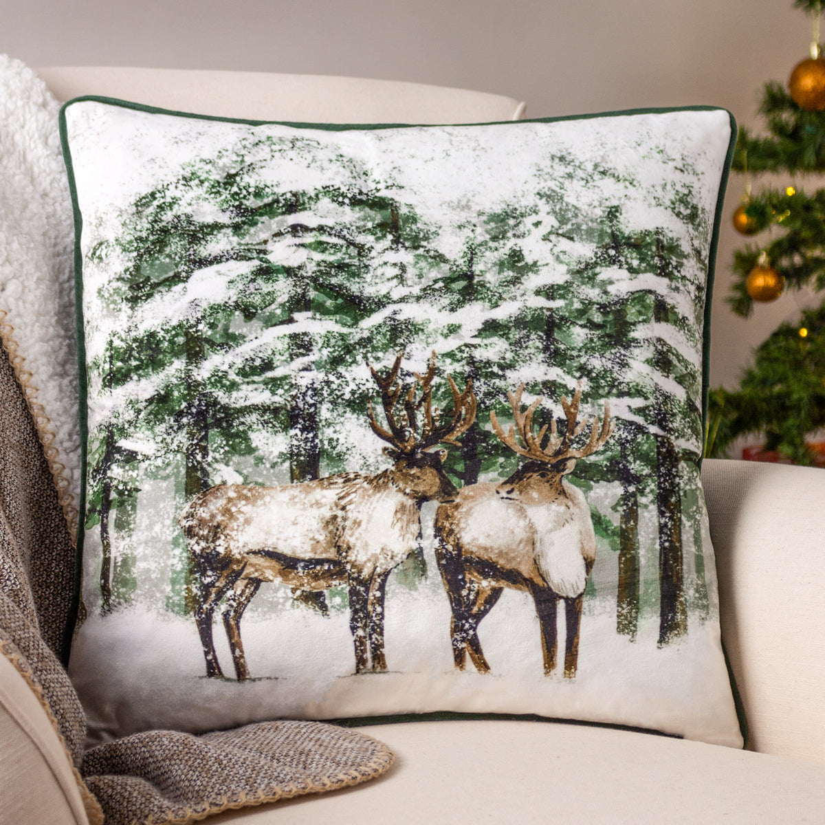 Christmas Classic Reindeer 43cm Polyester Cushion for living room or bedroom