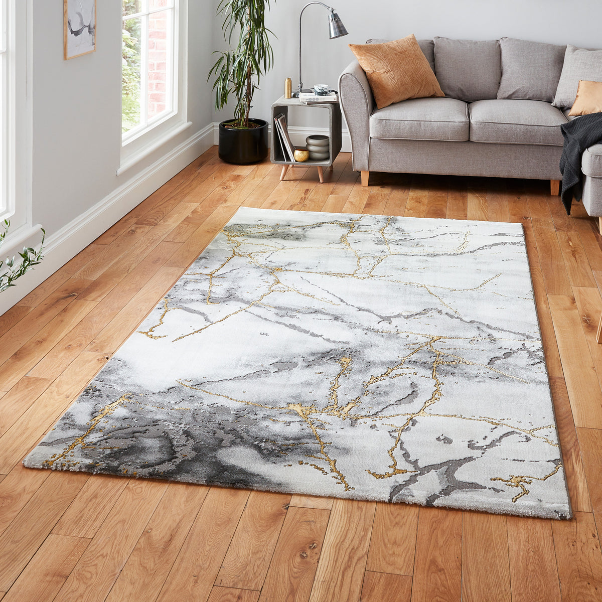 Fenway Gold Marble Effect Super Soft Rug for living room