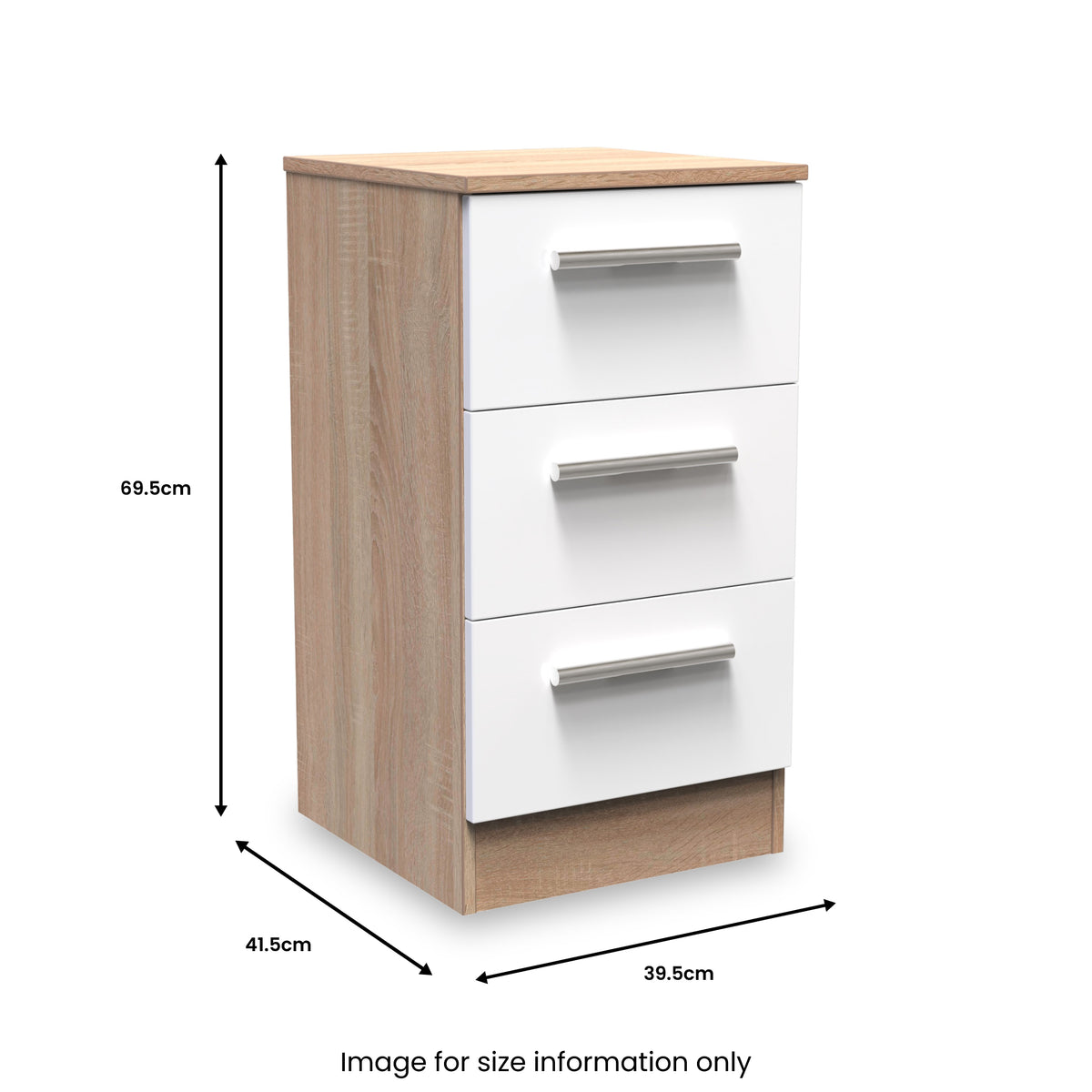 Blakely White & Light Oak 3 Drawer Bedside Cabinet from roseland furniture