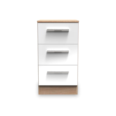 Blakely White & Light Oak 3 Drawer Bedside Cabinet