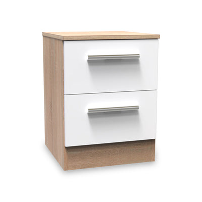 Blakely White & Light Oak 2 Drawer Bedside Cabinet