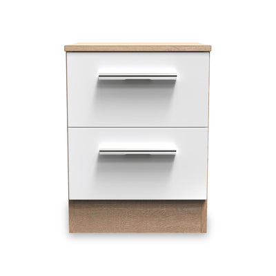 Blakely White & Light Oak 2 Drawer Bedside Cabinet
