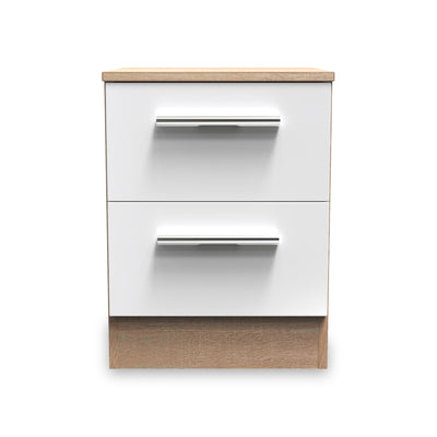 Blakely White & Light Oak 2 Drawer Bedside Cabinet