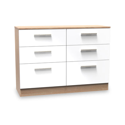 Blakely White & Light Oak 6 Drawer Wide Chest