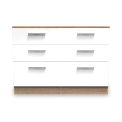 Blakely White & Light Oak 6 Drawer Wide Chest