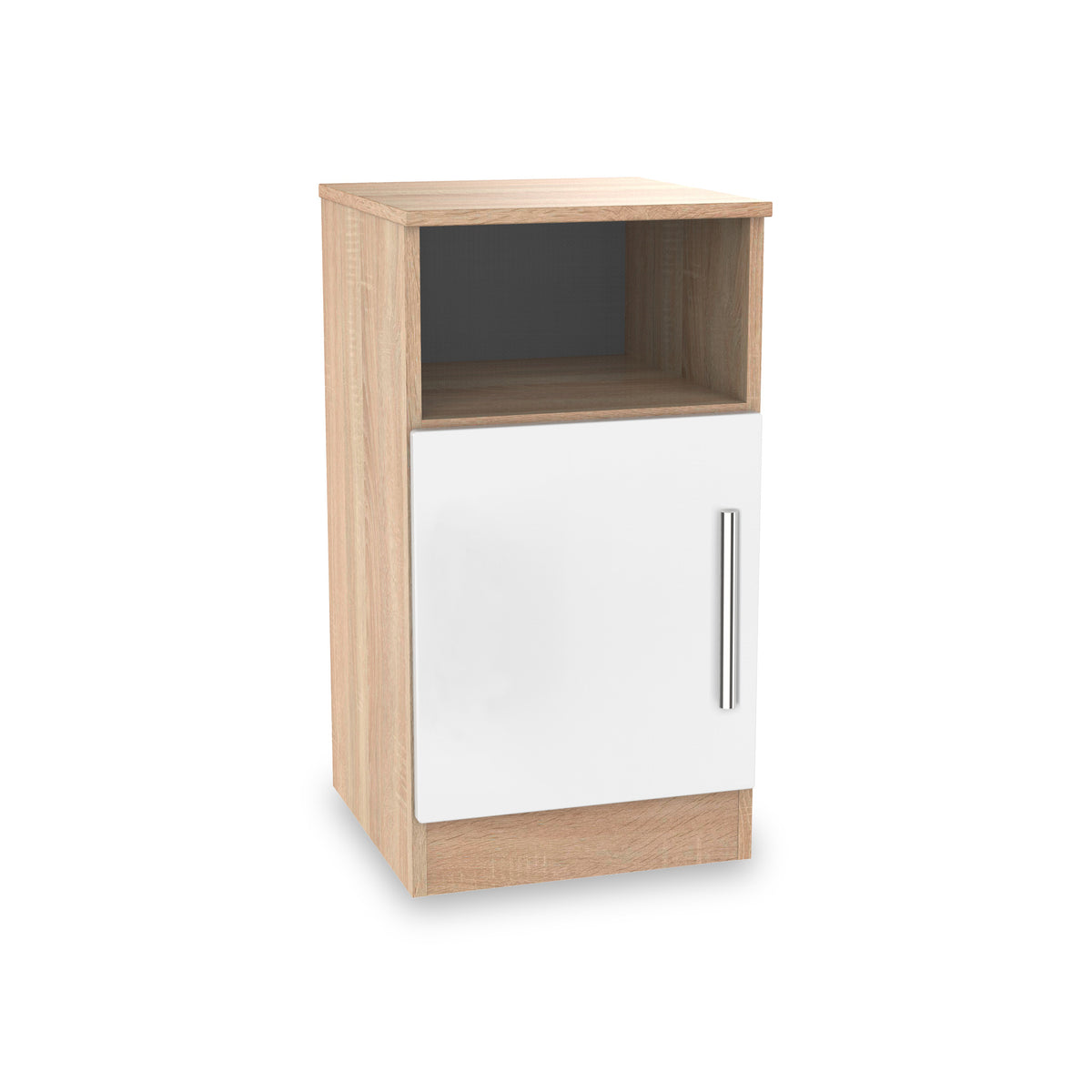 Blakely White & Light Oak 1 Door with Open Shelf Bedside Cabinet from Roseland Furniture
