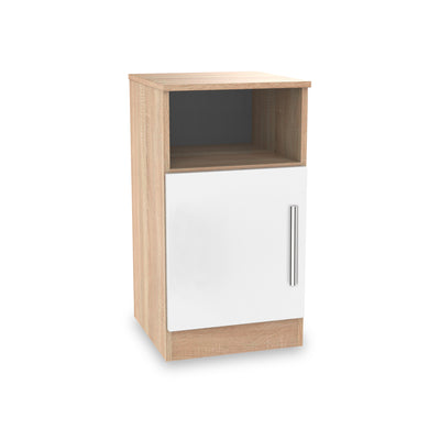 Blakely White & Light Oak 1 Door with Open Shelf Bedside Cabinet