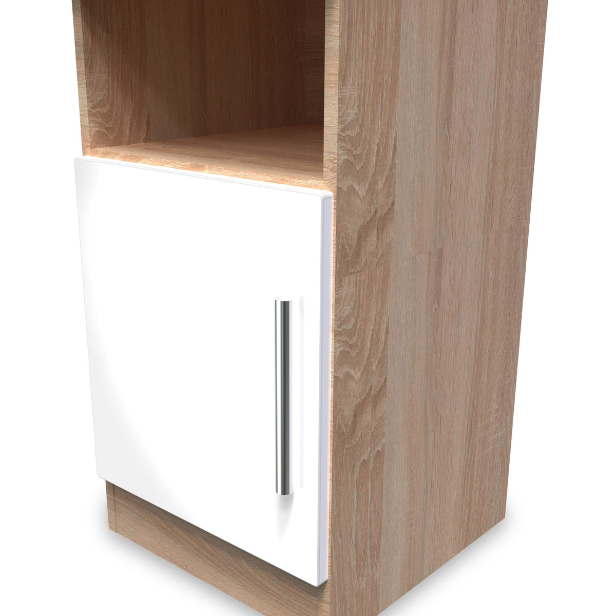 Blakely White & Light Oak 1 Door with Open Shelf Bedside Cabinet